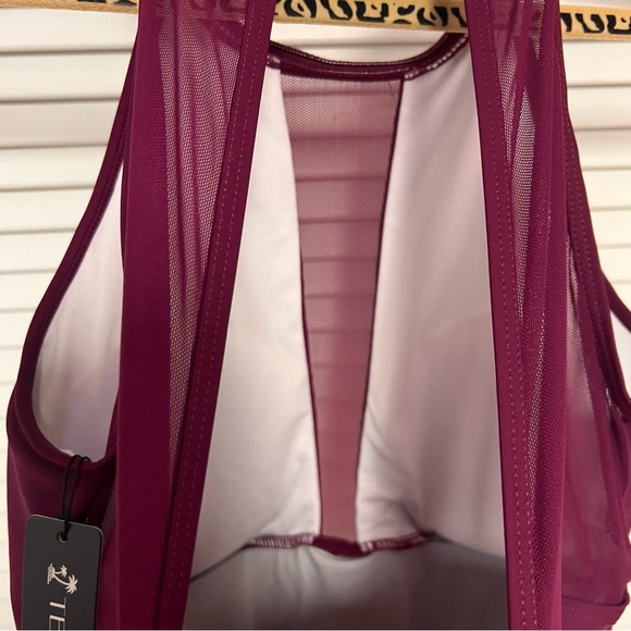 Tempt Me One Piece Swimsuit High Neck Plunge Mesh Ruched Monokini Large NWT - Picture 14 of 16